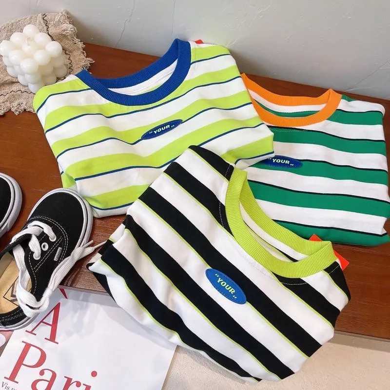 Summer Trendy Costume Casual Sports Round Neck Tops Outer Wear Child Thin Striped T-shirt Boys New Fashion Short Sleeve Tops T250603