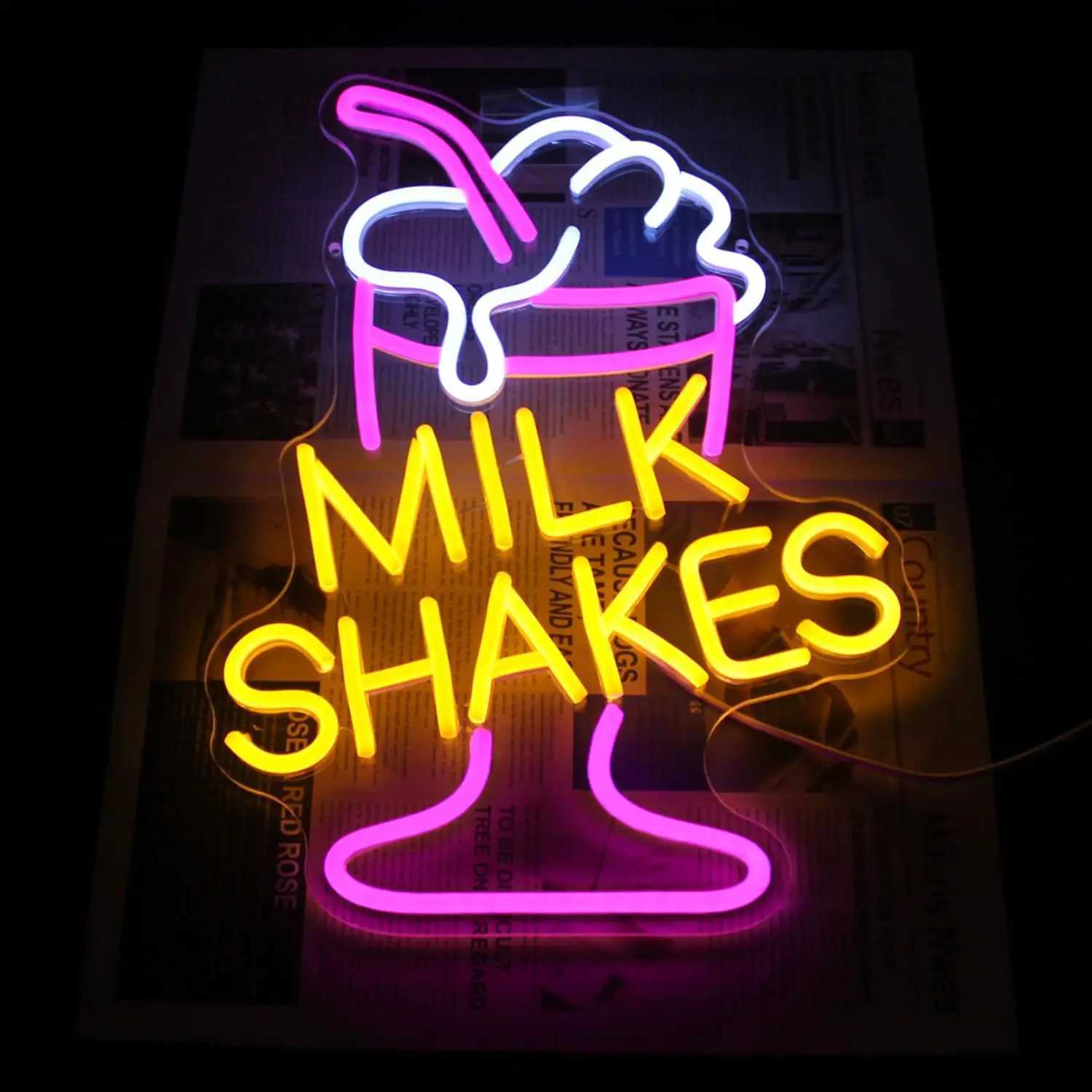 Milk Shakes Neon Signs Ice Cream Neon Sign Milk Tea LED Neon Light Frozen Yogurt Food Drink Restaurant Dessert Shop Bar Decor XJ250602