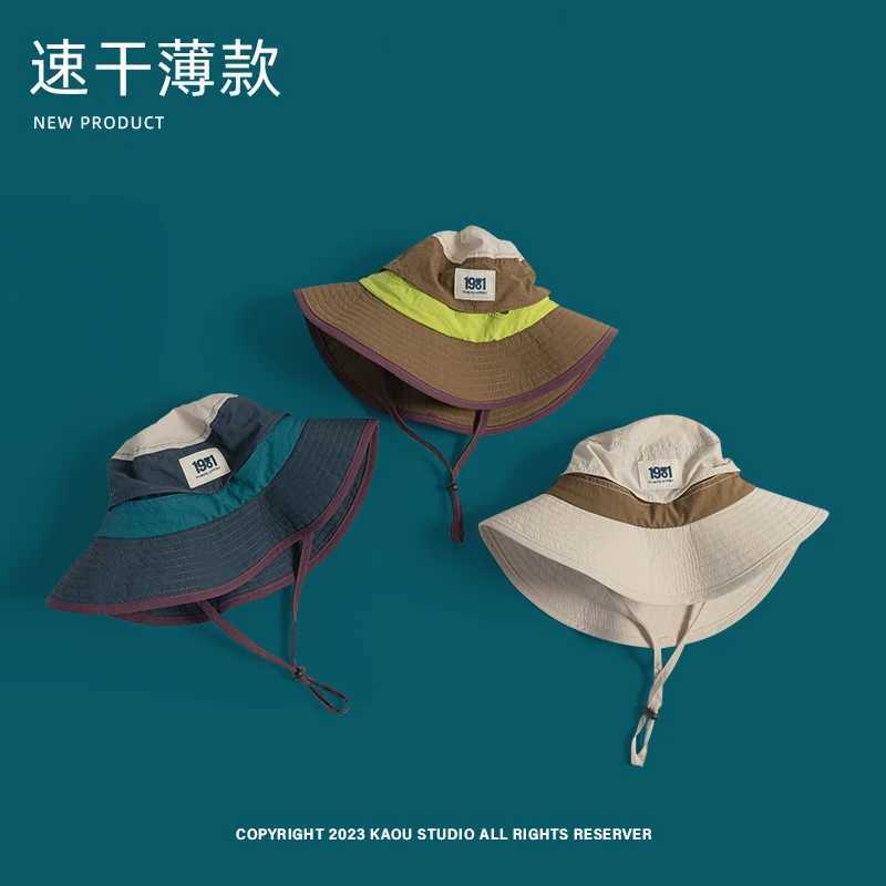 Retro Color Matching Strap Bucket Hats for Men and Women Summer Outdoor Quick-drying Breathable Thin Sunscreen Parent-child Cap W250602