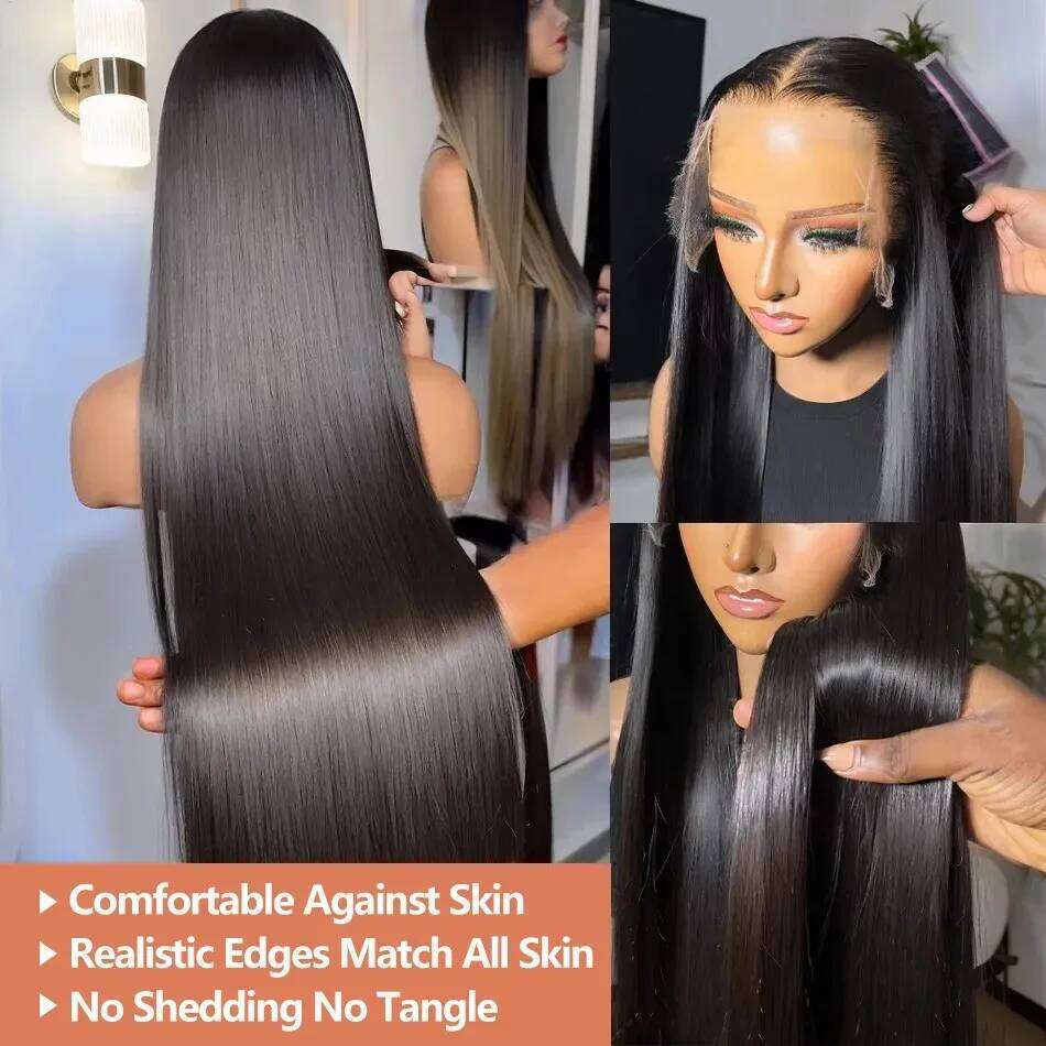 36 40 Inch Bone Straight HD Transparent 13x6 Front 200 Density 13x4 Lace Frontal Wig For Black 100 Brazilian Human Hair