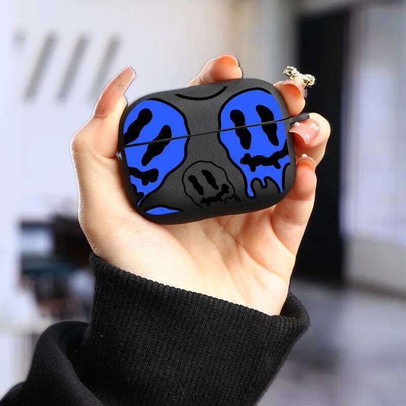 Black and Blue Ghost Face Graphic Case with Keychain for 4 3 1/2 Pro 2 Wireless Earphone Accessories Headphone Box Cover