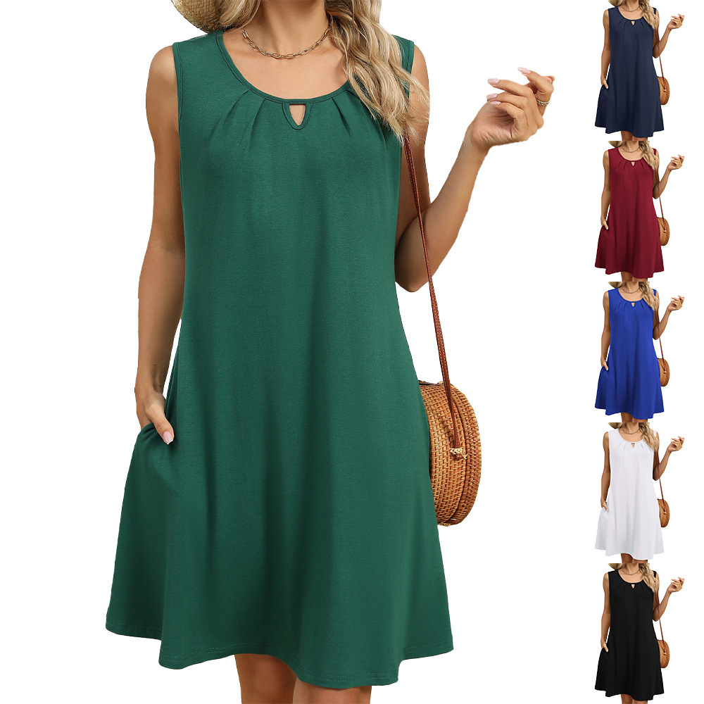 Luxury Designer Dress 2025 Summer New Solid Color Round Neck Hollow Sleeveless Dress Designer Dress