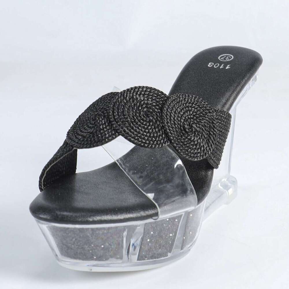 Super High Heels 1108-1 Wedge Sandals For Women New Korean Style Versatile Summer Shoes Simple Transparent Waterproof Platform Slippers Platform High 