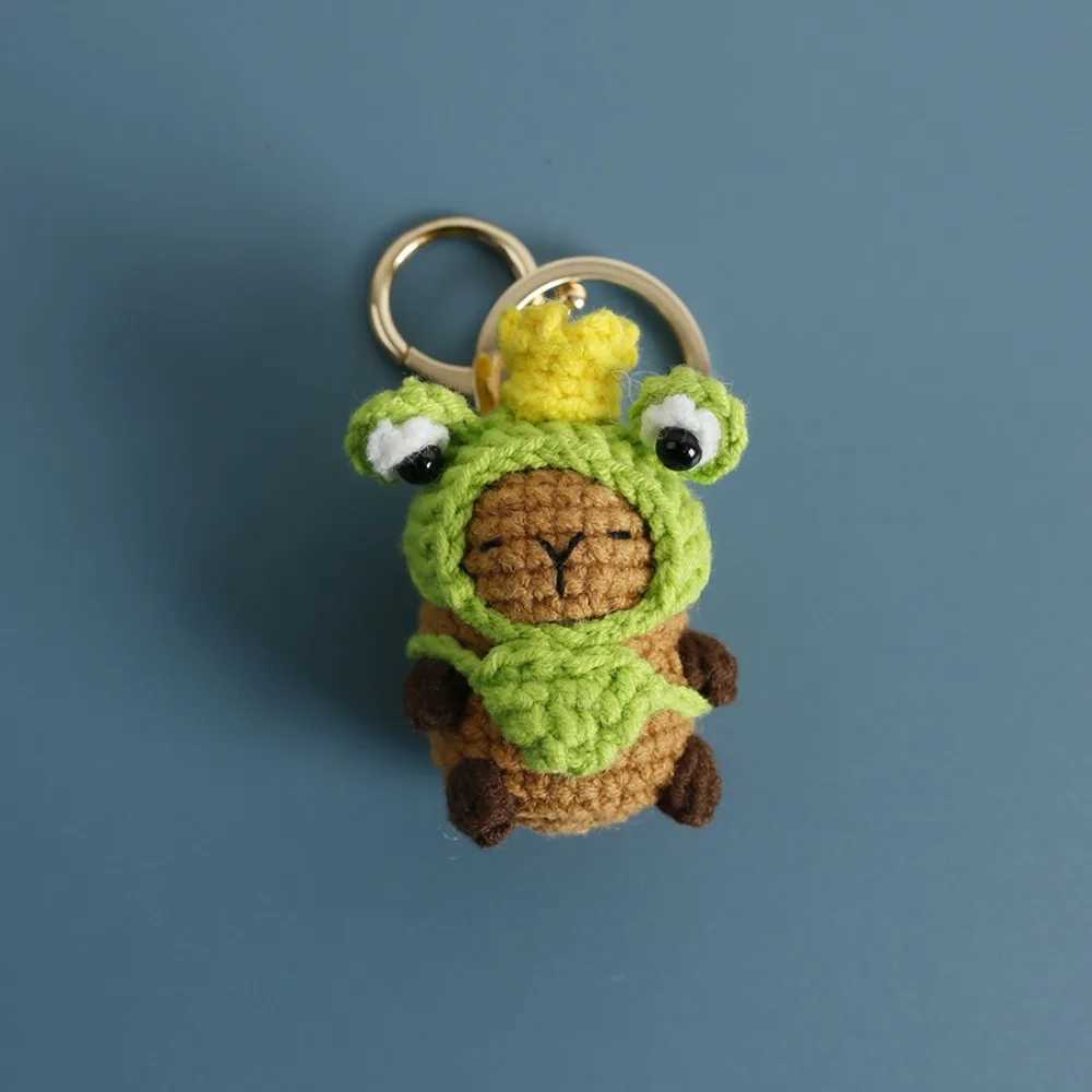 Cute Knitted Capybara Keychains Creative Knitting Capybara Doll Crochet Keyrings for Car Keys Kapibala Keychain for Bag Pendant XJ250602