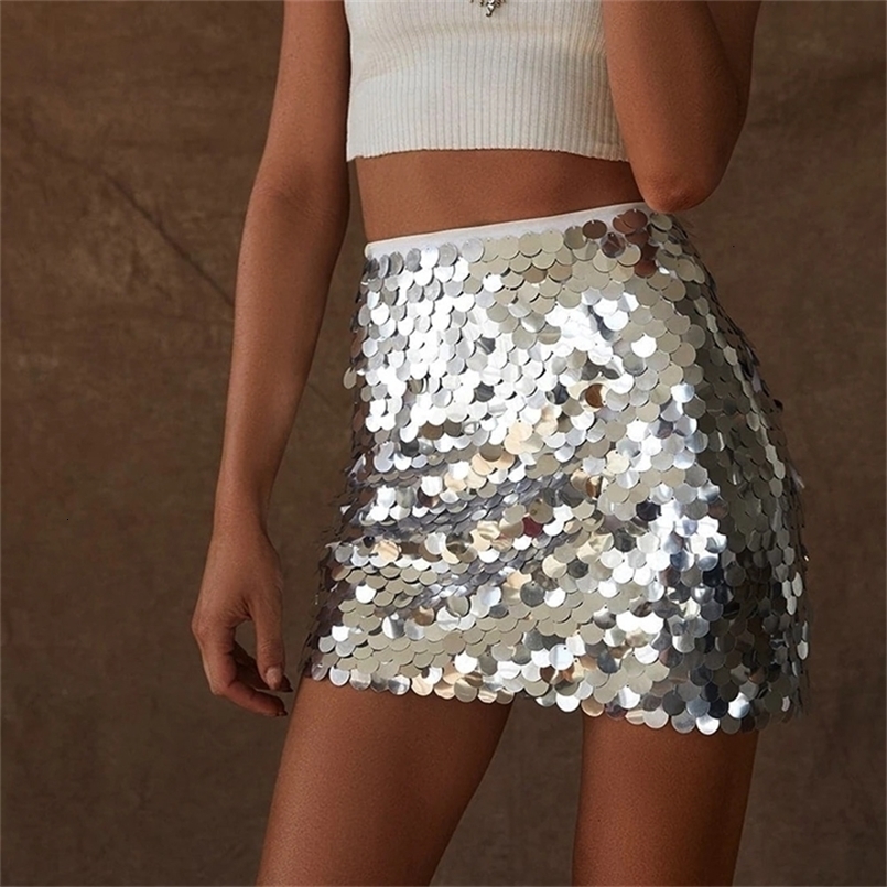 Combhasaki Womens Y2K Sequined Sparkle High Waist Bodycon Short Mini Pencil Skirts Glitter Night Out Party Club Streetwear 250519CJ