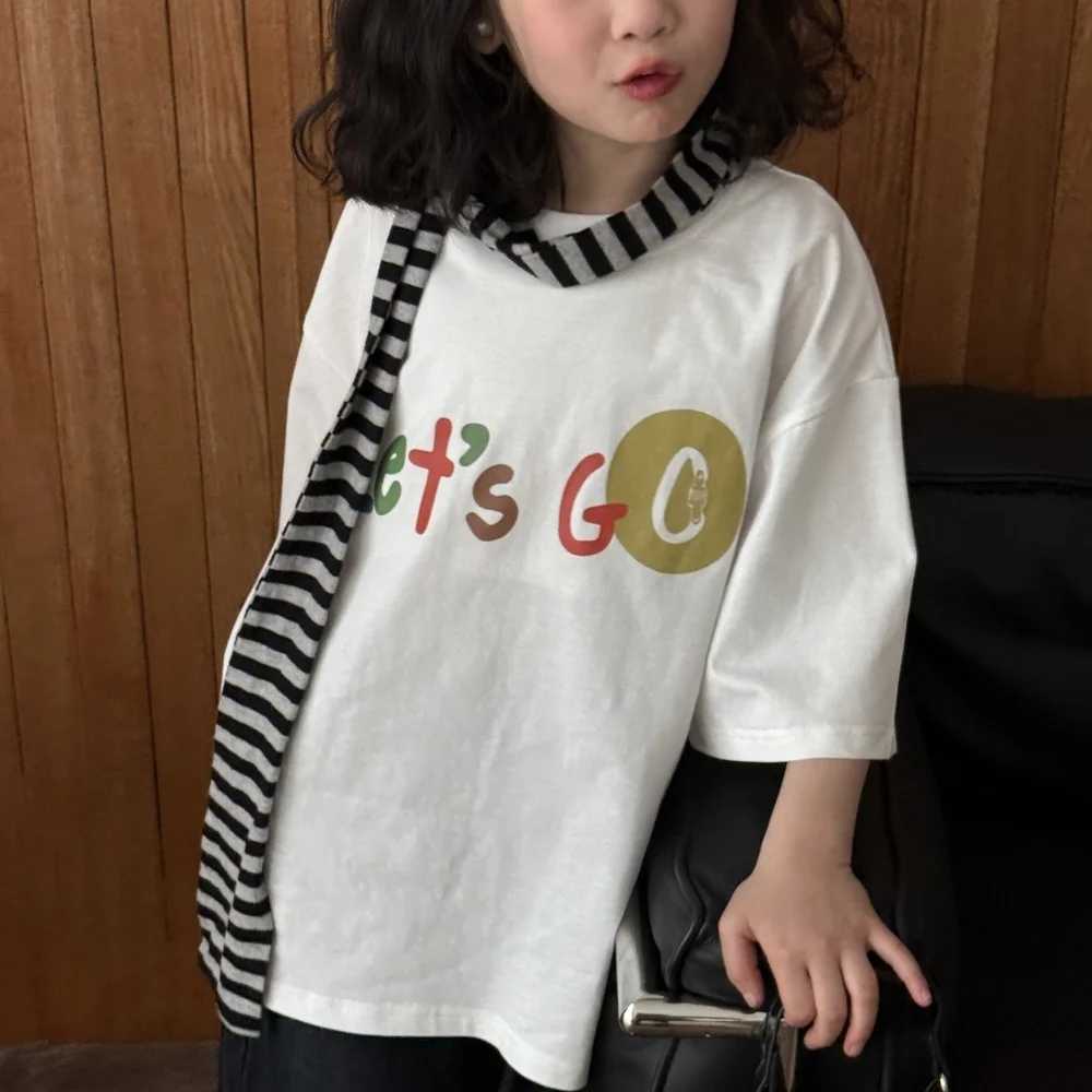 Letter Print Childrens Short Sleeve T-shirt for Summer Boys and Girls Round Neck Half Sleeve Top Ins Style Casual Sportswear T250603