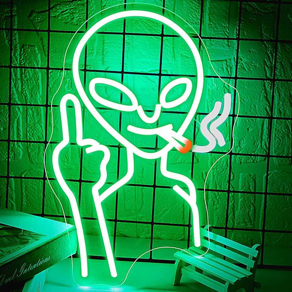 Alien Neon Sign Green LED Light for Wall Decor Man Cave Bar Pub Shop Game Room HalloweenXJ250602