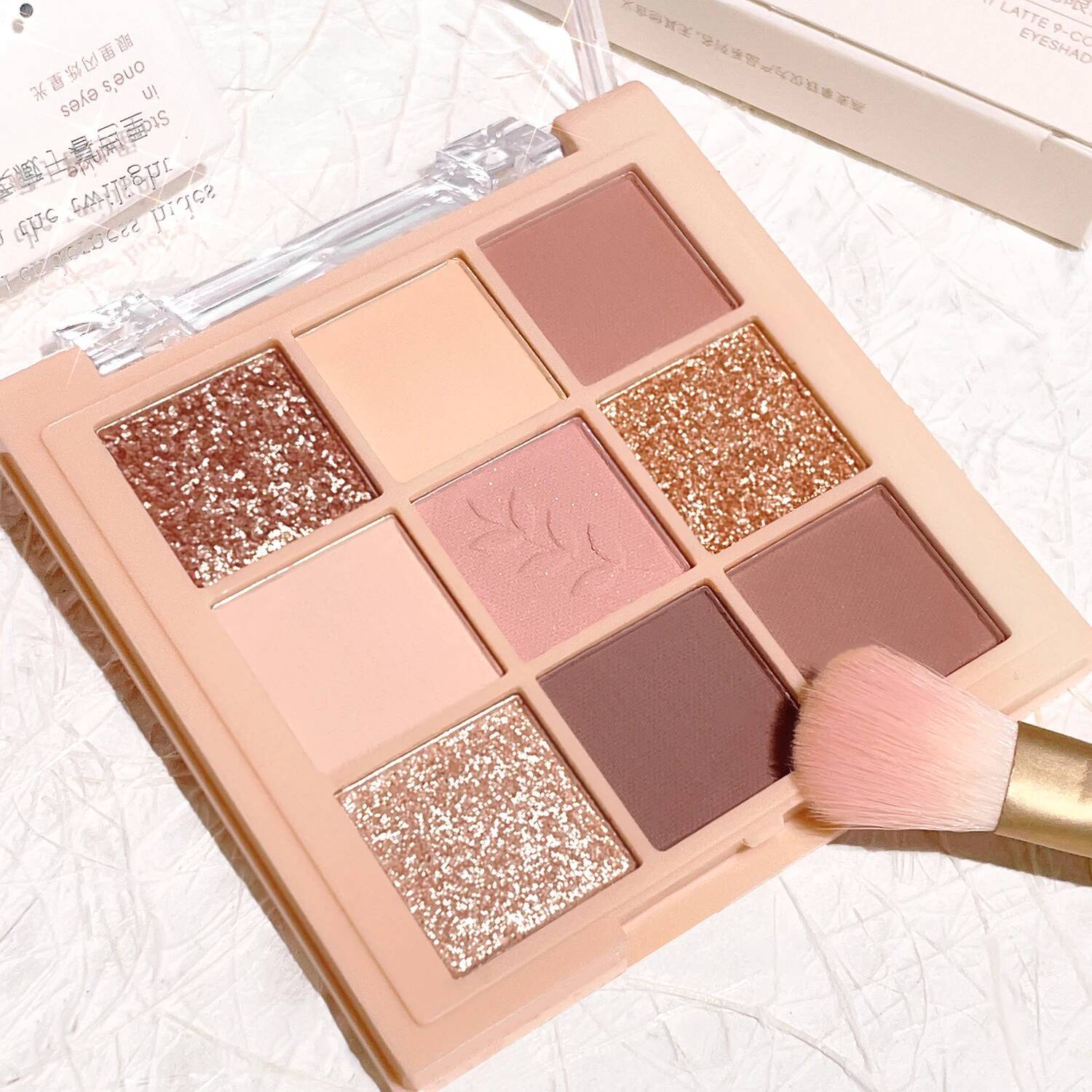 HISYI 9-Color Matte & Shimmer Eyeshadow Palette - Milk Tea Nude Tones for Everyday Glam, Portable Cosmetics