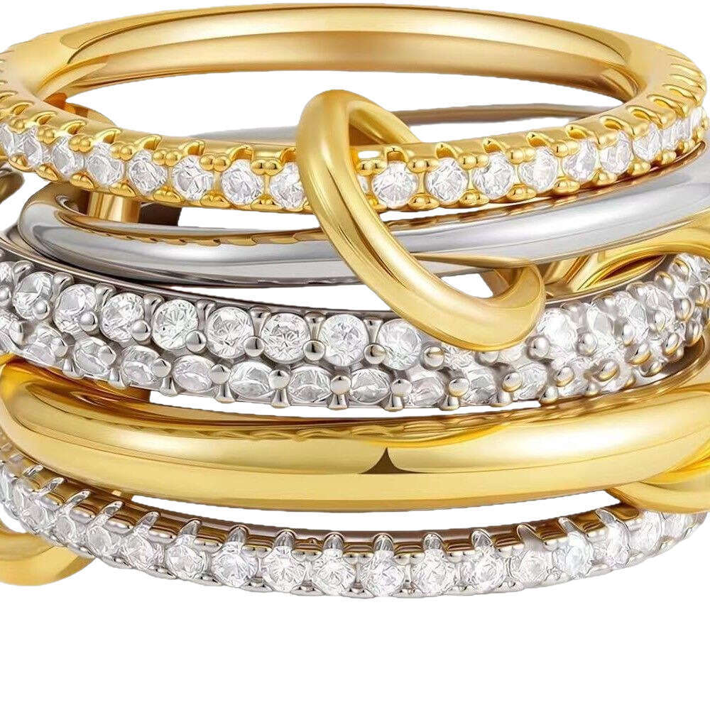 New Hot Selling Layered Cubic Zirconia Inlaid Thick Glossy Gold and Sier Ring