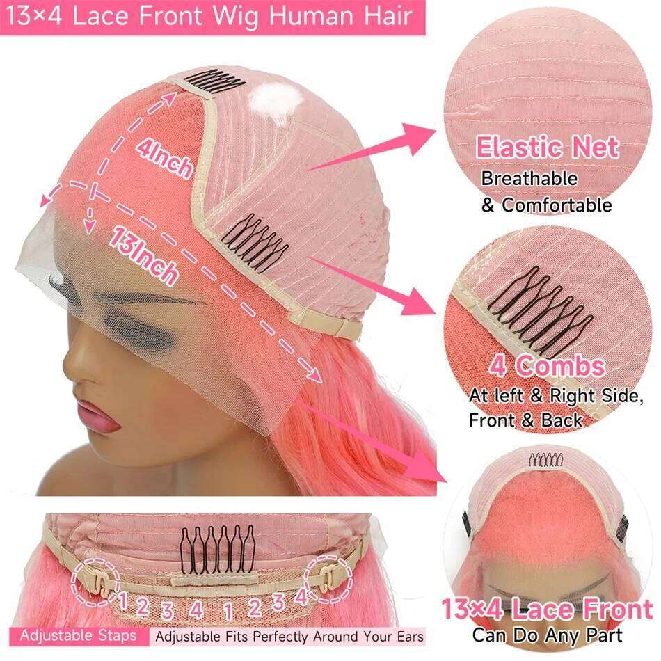 Body Wave 13x4 13x6 Hd Frontal Pre Plucked Transparent Colored Lace Front Pink Wig For Women Human Hair Wigs