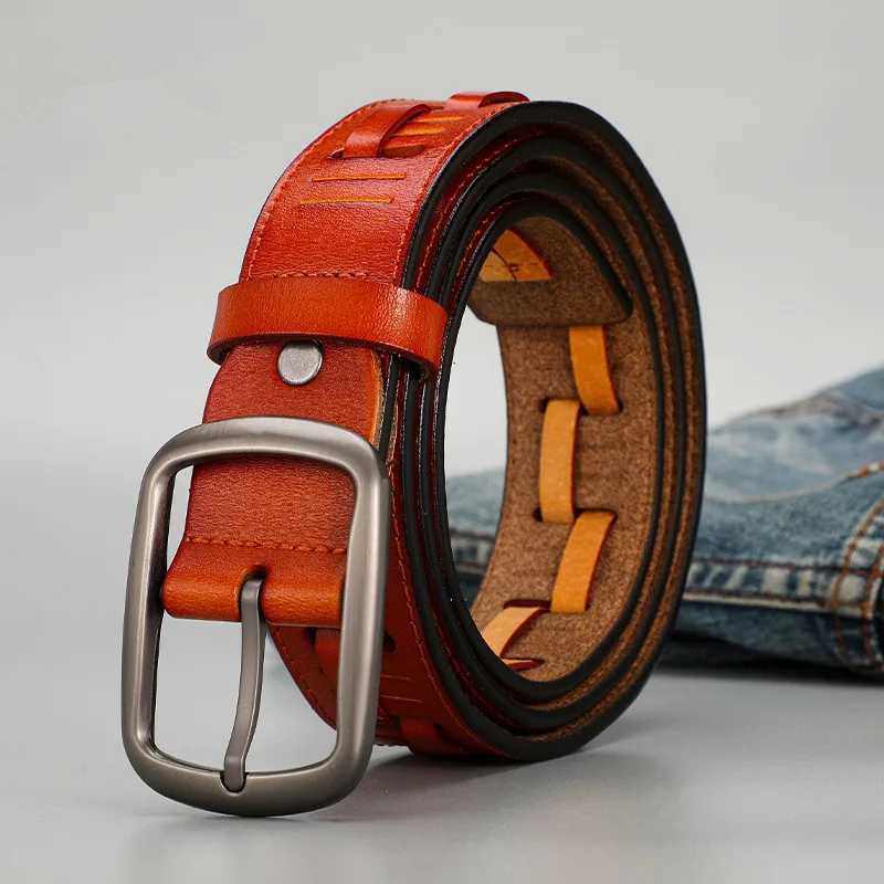 New Genuine Leather Mens Belt Retro Business Fashion Belt Men Alloy Needle Buckle Handmade Personalized Woven Waist Belt for Men XJ250602