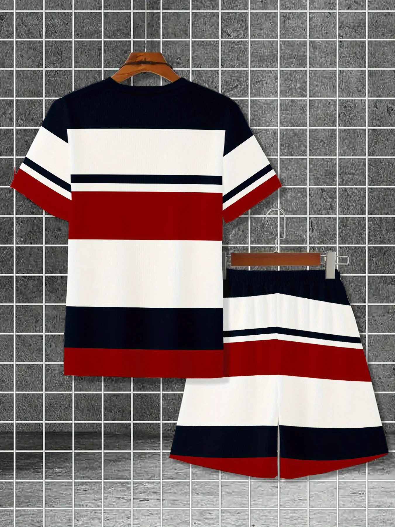 The 2025 summer mens suit is a casual and fashionable striped 3D printed comfortable soft polyester wear 250529Z