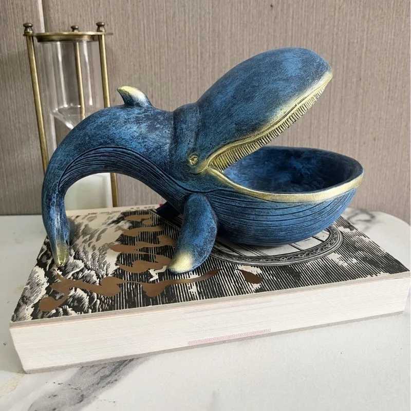 Wh Statue Resin Wh Figurine Fun Candy Dish He Decor Key Bowl for Entryway Table Big Mouth Sculpture Table Art Gifts Y250509