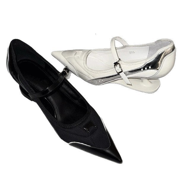 Niche Design Pointed Toe Unique Heel Women's High Heels Ballet Sports Style Shallow Mouth Mary Jane Shoes