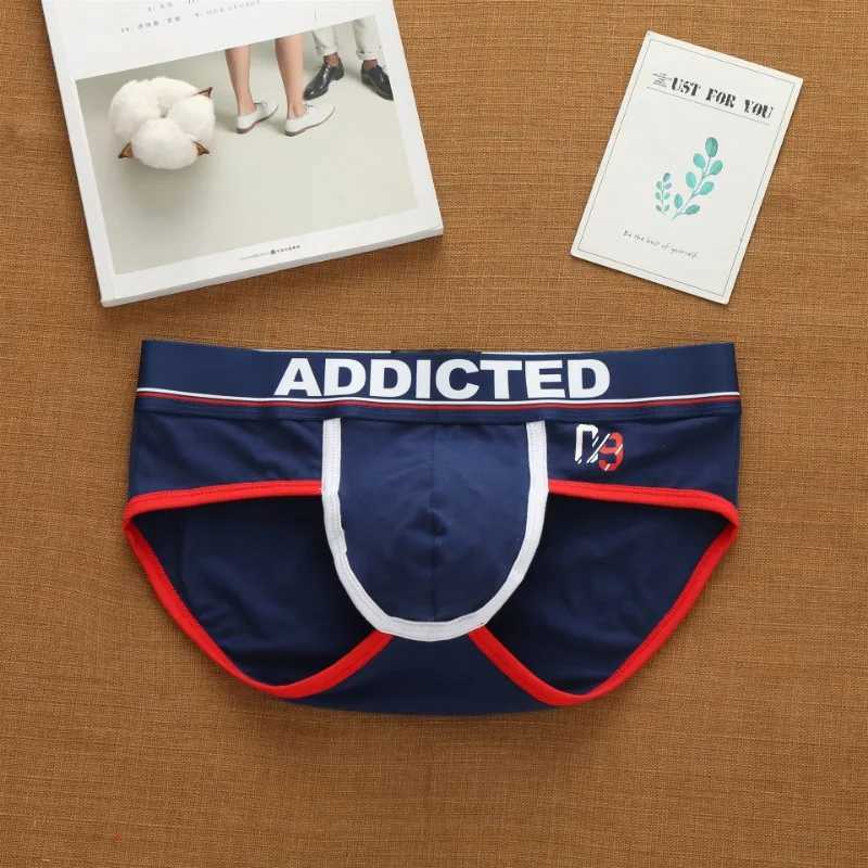 Addicted Mens Korean Alphabet Cotton Low-rise Underwear Elastic Briefs W250603