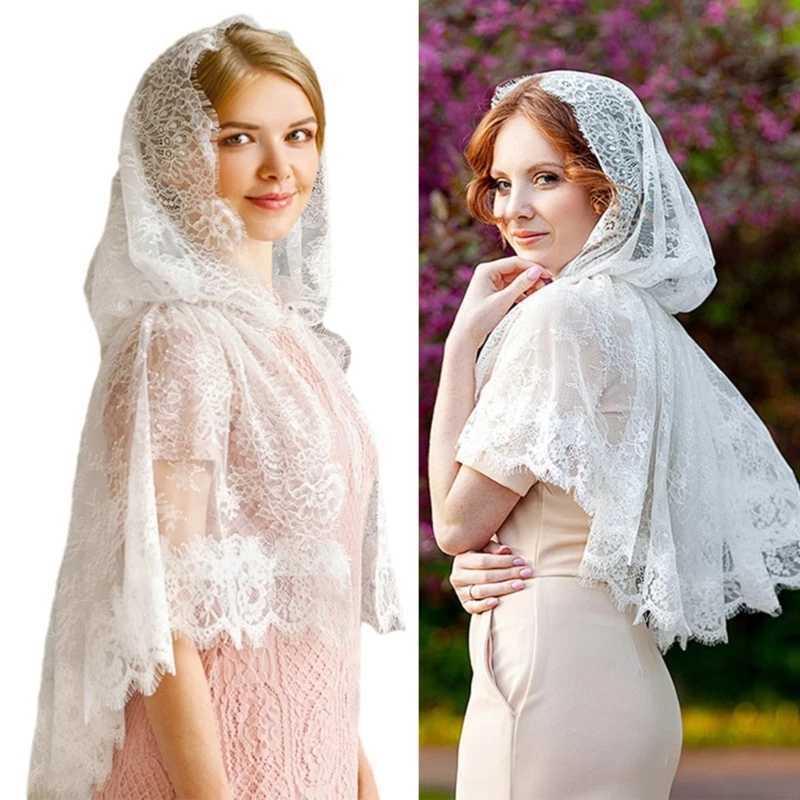 Woman Lace Shawl Wedding Church Lace Trim Scarf Soft Lightweight Scarf with Hoodie for Hot Weather Sunproof Supplies W250602