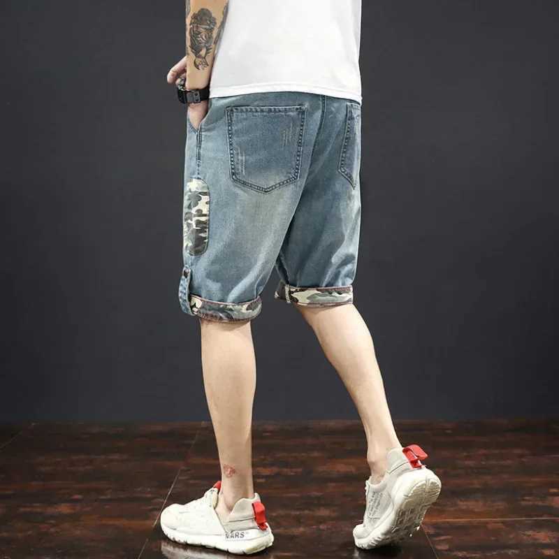 Mens Denim Shorts Knee Length Short Jeans Pants for Men Selvedge Long Camouflage Half Designer Cowboy Trend 2024 Luxury Wide Thin T250603