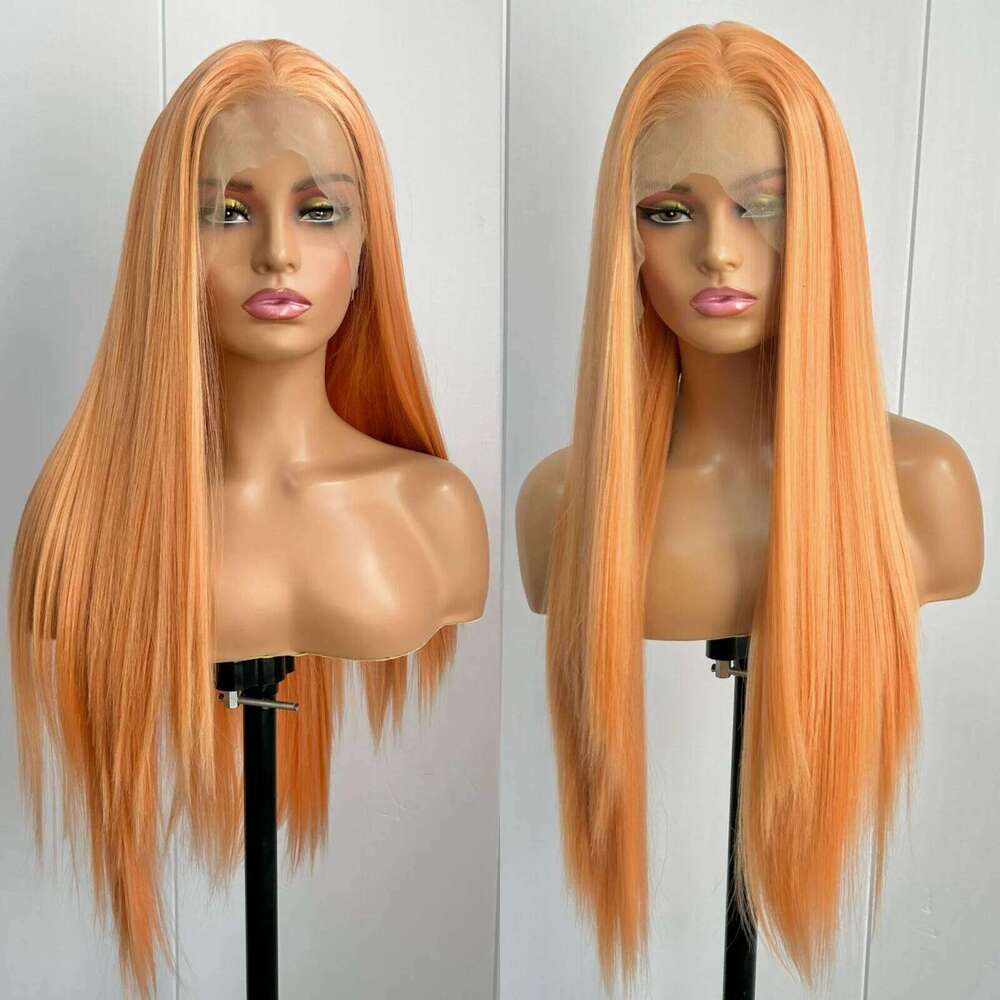 Light Orange Long Silky Straight Synthetic Lace Front Wig Free Part Ginger Colored Heat Resistant Fiber Wigs for Women Daily