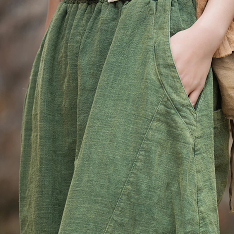 Elegant Womens Cotton Linen Baggy Cargo Pants Vintage Elastic Waist Yoga Trousers Loose Casual Long Wide Leg Oversize Clothes 250603