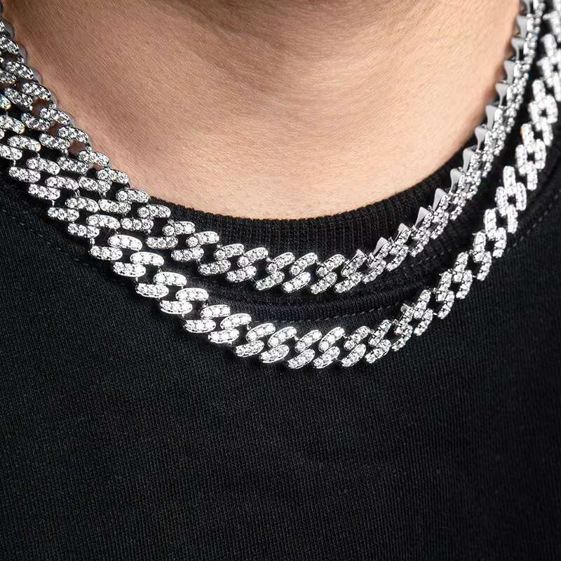 Wholesale 925 SIlver VVS Moissanite 10mm Cuban Chain Loose Diamonds Hip Hop Cuban Necklace in Stock for Men