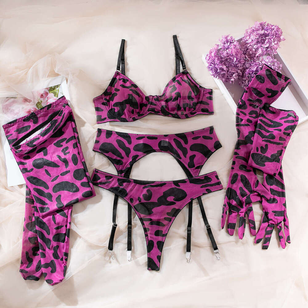 Spell Lingerie Porn Suits INS Lingerie Leopard Print Sexy Bra Gloves Leg Socks Set For Women Instant Delivery Sexy Lingerie