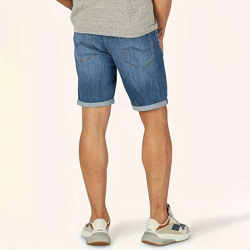 Fashion New Men's Casual Straight-Leg Cuffed Denim Shorts Five-Point Pants B5