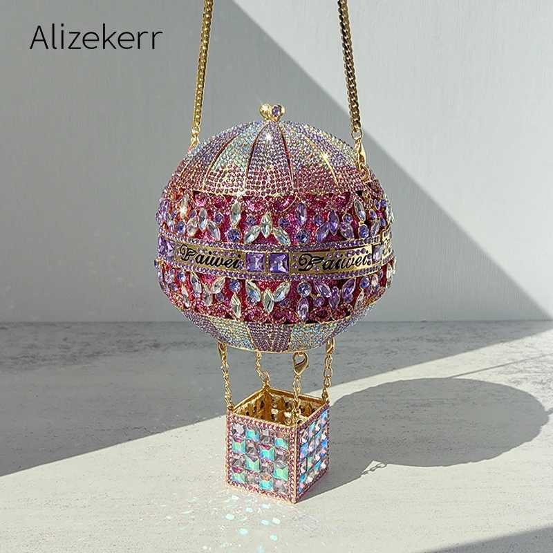 Alizekerr Hot Air Balloon Shaped Crystal Evening Bags Women Classy Unique Rhinestone Circular Clutch Purses Wedding Party Z250603