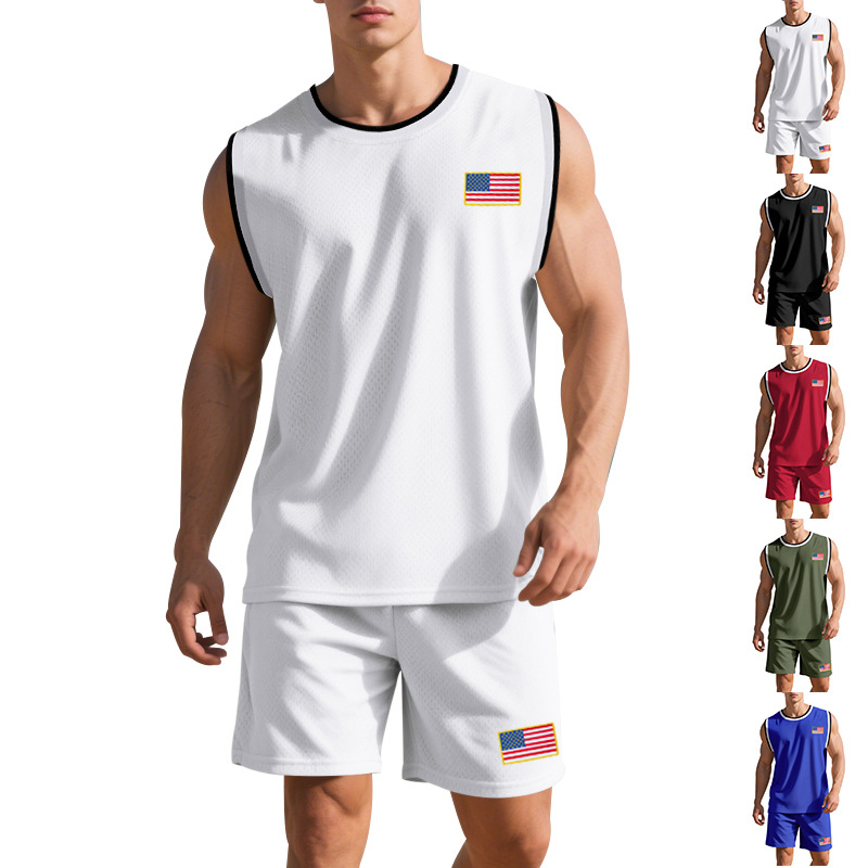 tracksuit men 2025 new mens casual sports basketball suit trendy sleeveless top