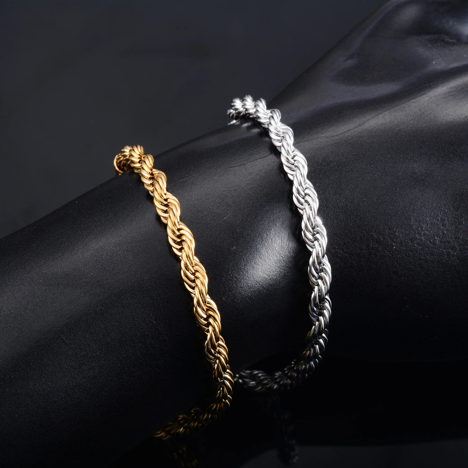 Men Stainless Steel Rope Chain Bracelet for Women Hand Bangle GoldSilver Color Foot Ankle Anklet Jewelry Accessories DIY Gift 250528