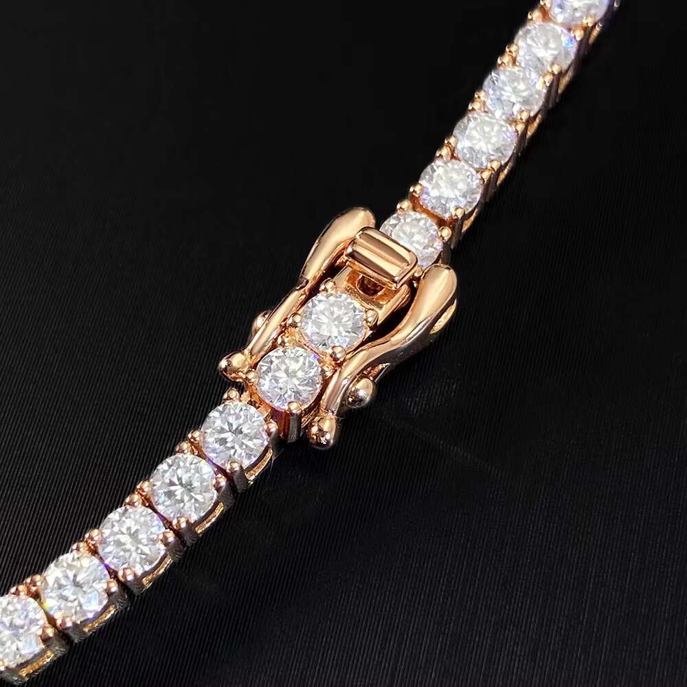 Custom 14k18k Gold Plated Iced Out Tennis Chain 925 Sterling Silver 3mm Moissanite Tennis Chain Hip Hop Necklaces Vvs Moissanite