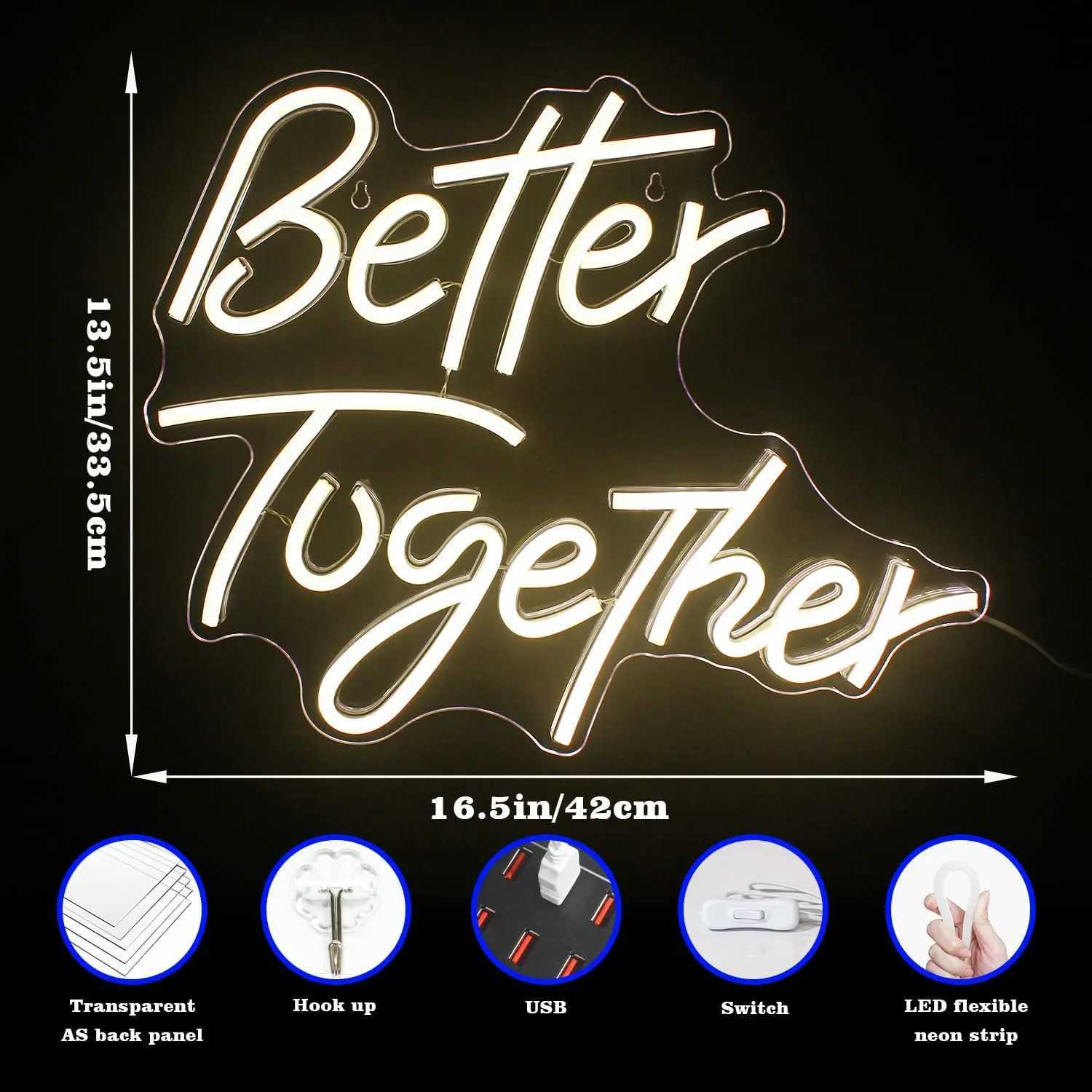 Better Together Neon Sign LED Light Home Art Wedding Bar Bedroom Aesthetic Room Birthday Party Clue Wall Decor Gift XJ250602