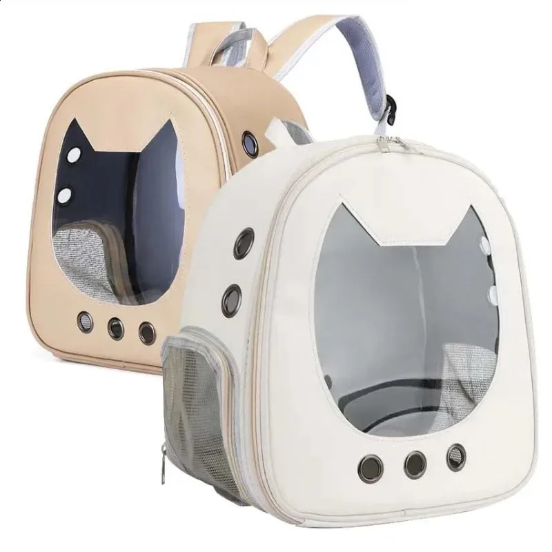 Pet Supplies Cat Bag PU Portable Travel Outdoor Backpack for Cat Small Dogs Transparent Breathable Carrying Shoulder Bag 250526