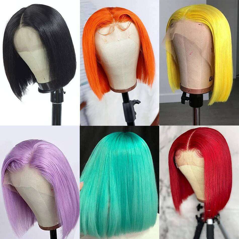 Straight Colored Short Bob Wig for Women13x4 Transparent Lace Front Pre Plucked 180 Density Wigs 100% Human Hair