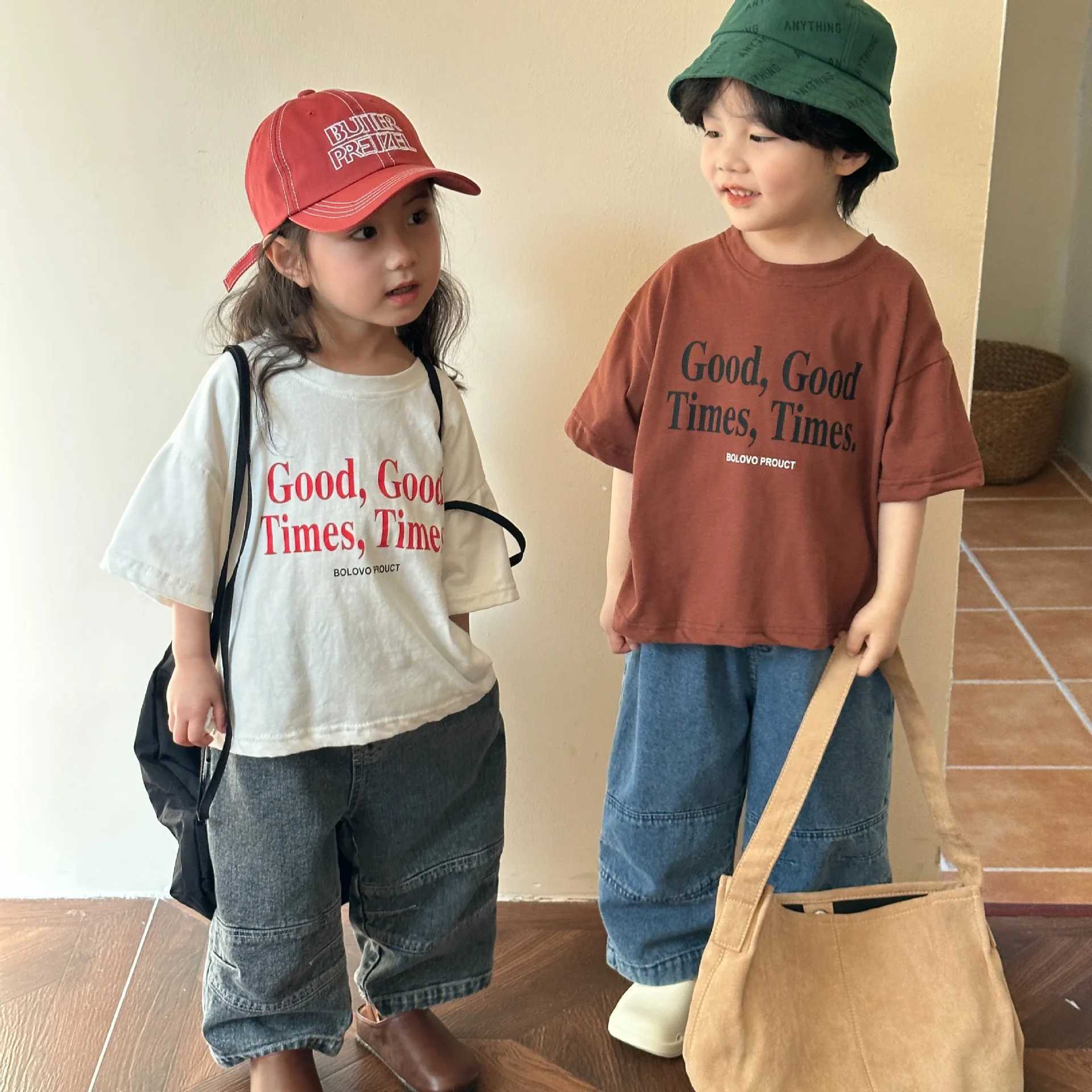 2024 Summer Fashion Loose Girl Children Letter Print T-shirt Boy Baby Cotton Short Sleeve Tees Kid Casual Tops Toddler Clothes T250603