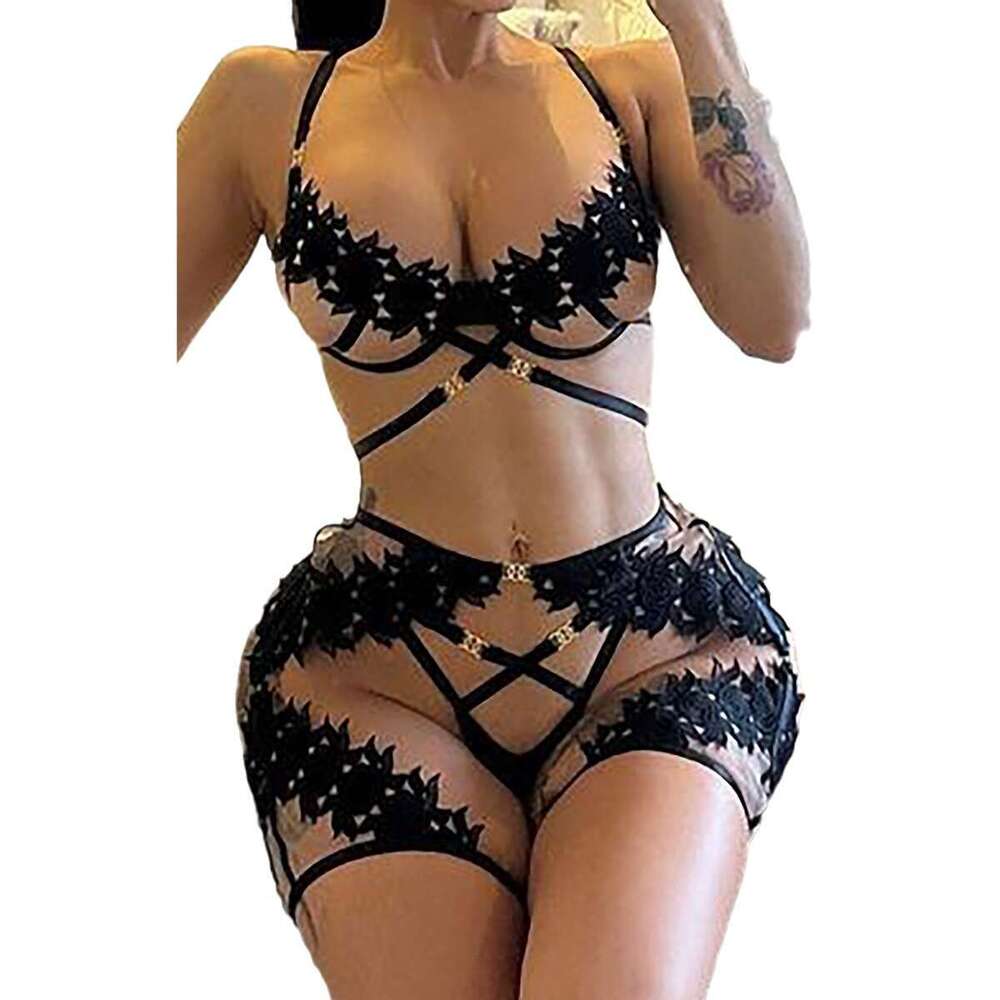 Spell Lingerie Porn Suits New INS Sexy Mesh See Through Lingerie For Women Black Floral Hollow Out Sexy Lingerie