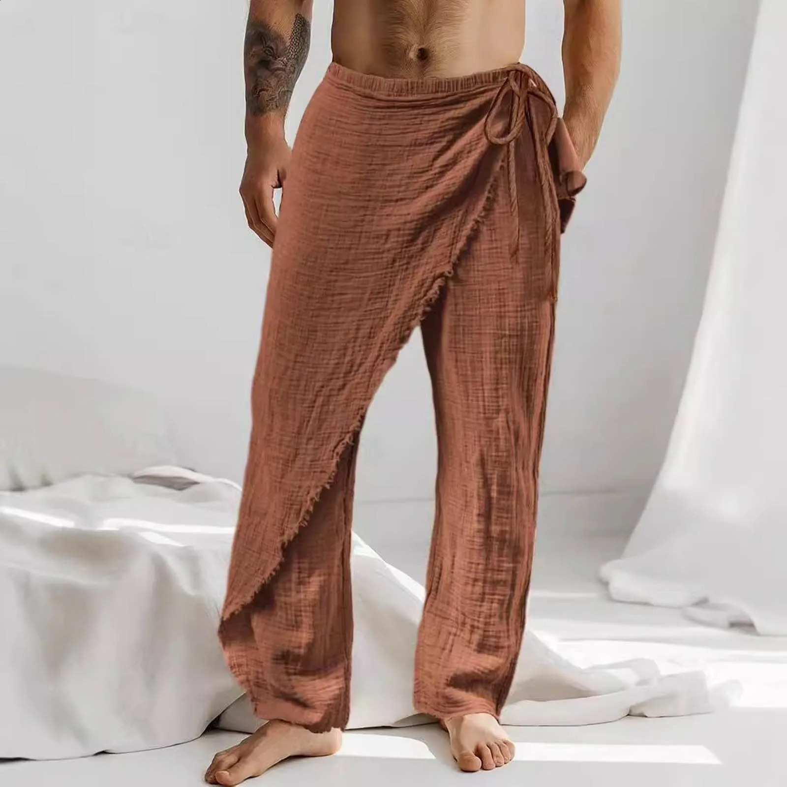 MenS Casual Pants MenS Breathable Loose Beach Cotton Patch Men Elastic Camping Hiking Fishing Climbing Outdoor Sports Trousers 250528
