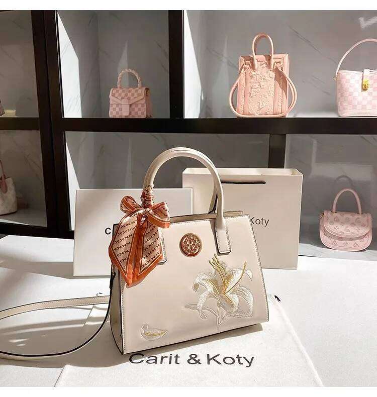 Fashion Embroidery Floral Square Women Handbag High Quality Large Capacity Tote Shoulder Messenger Bag Lady Purse
