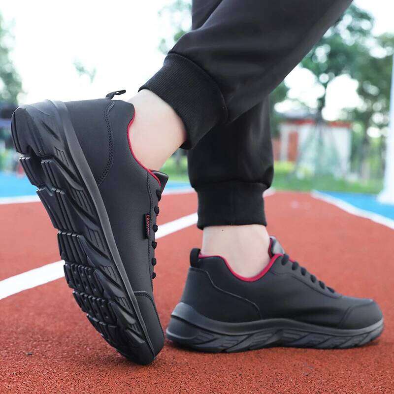 Men Sneakers Black Lace Up Athletic Male Leather Casual Sport Flat Trendy Lightweight Walking Running Fiess Shoes