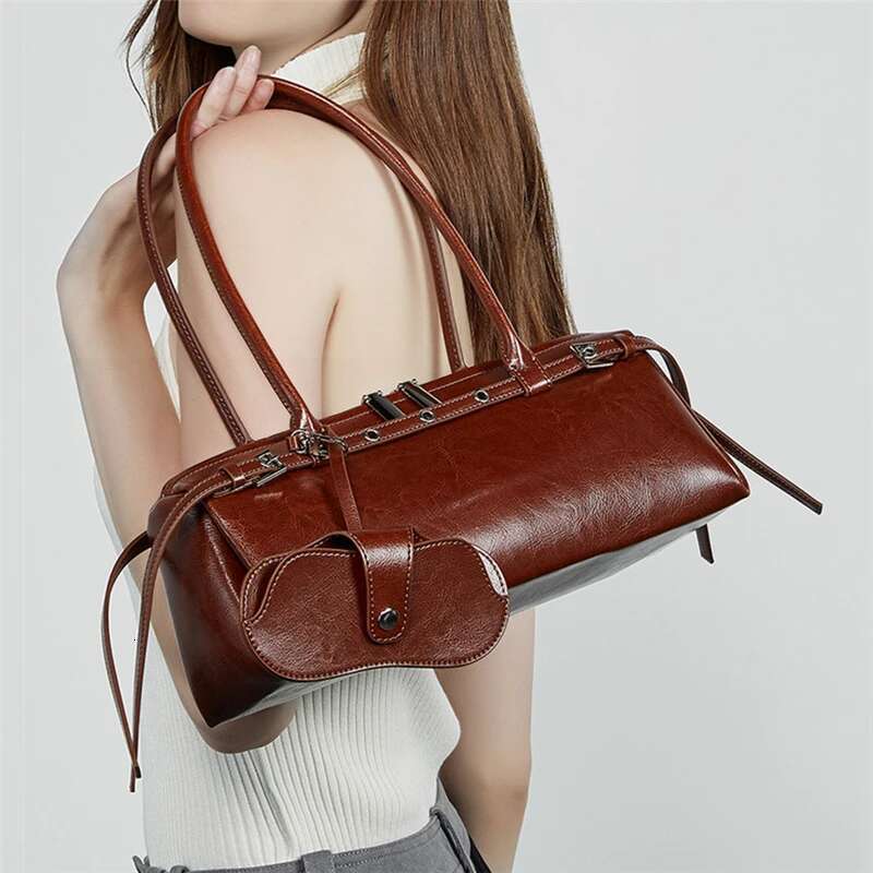 Burminsa Vintage Genuine Leather Underarm Shoulder Bags For Women 2025 Designer Belt Clutch Purses Tote Ladies Handbags