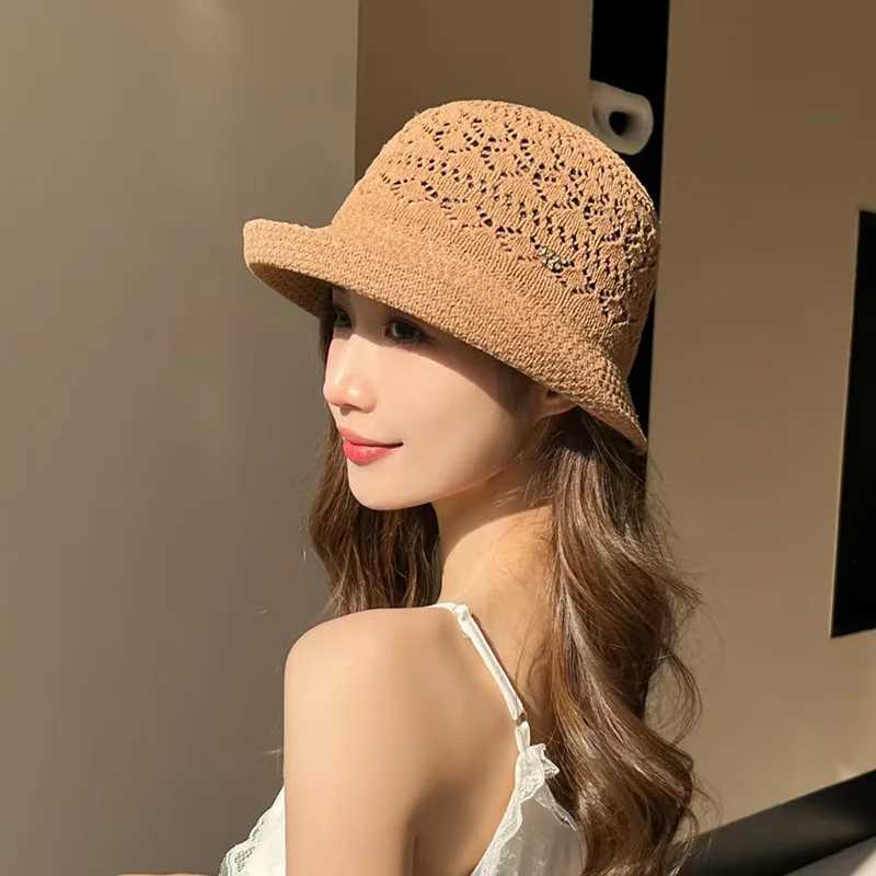 Summer Womens Sun Hat Breathable Hollow Design Small Brim Woven Craft Polyester Adjustable 56-58cm W250602