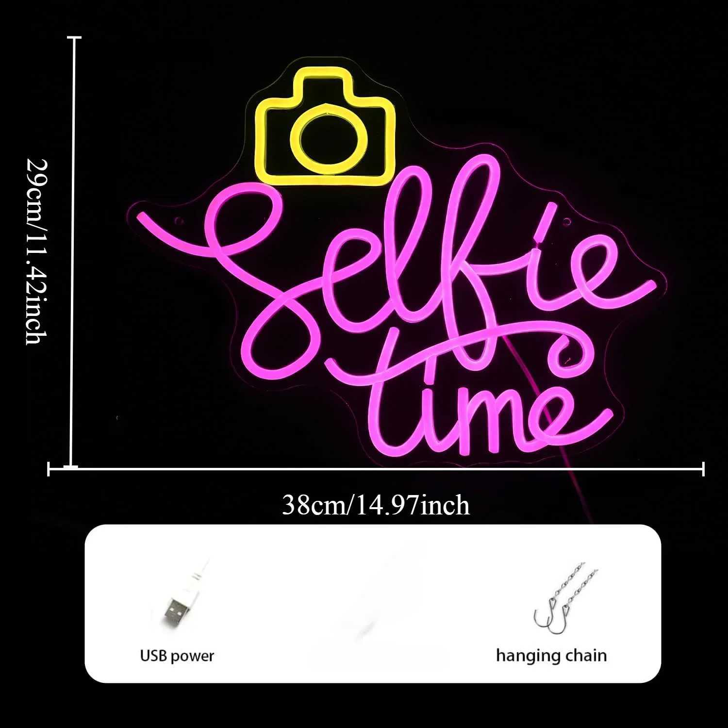 Selfie Time Neon Sign LED Camera Neon Light Sign Adjustable Brightness USB Photographic Studio Bedroom Room Decor Party GiftsXJ250602