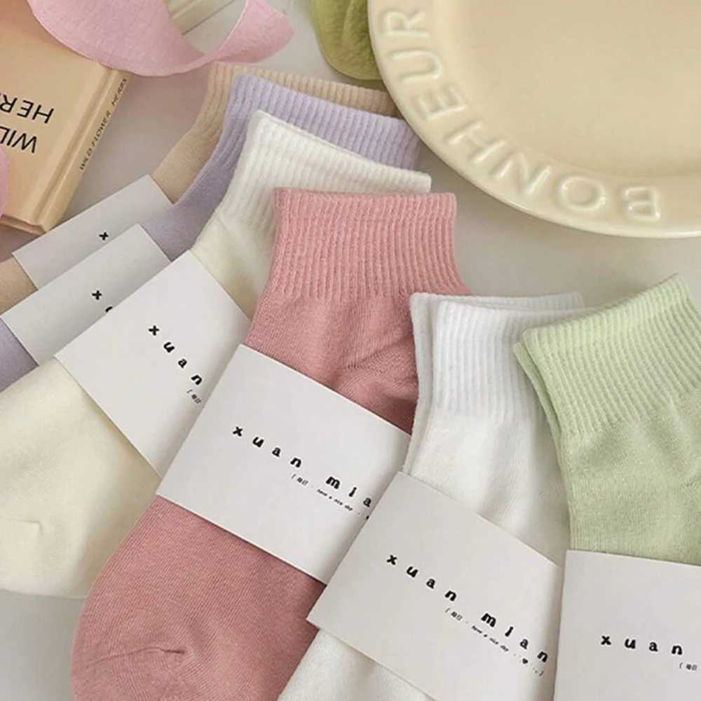 5/10 Pairs Women Macaron Colored Short Socks Fashionable Simple Soft Comfortable Sweat Absorbing Breathable Casual Socks T250602