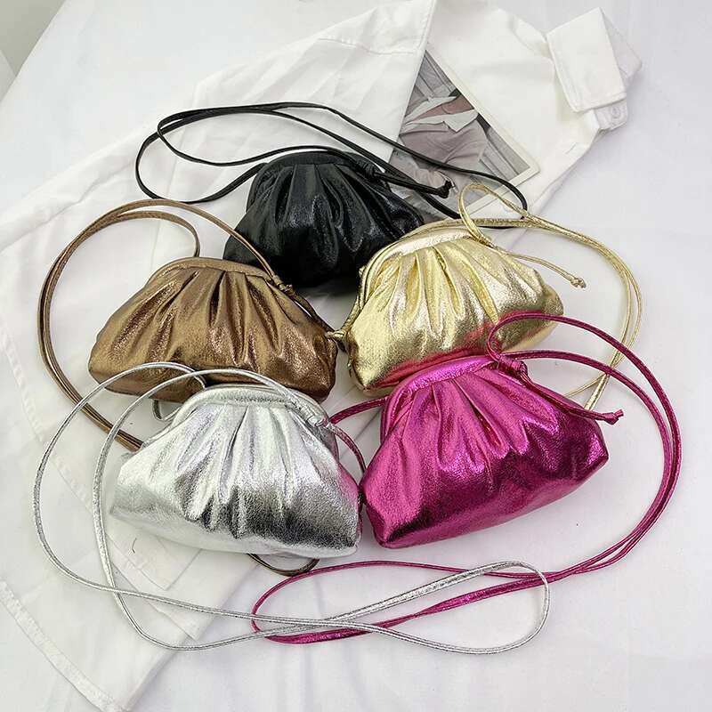 Gold Sier Bag Handbag Women Fashion Clutches Pleated Evening Purse Quality Soft Leather Chain Shoulder Crossbody Bags