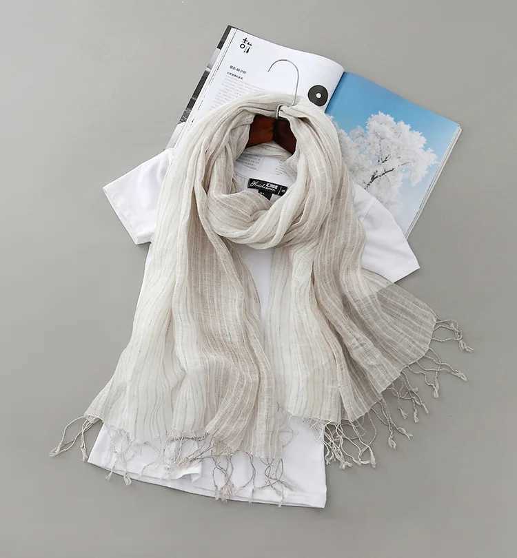 Spring And Summer Thin Light Breathable Linen Scarf Striped Tassel Scarves 55*180CM W250602