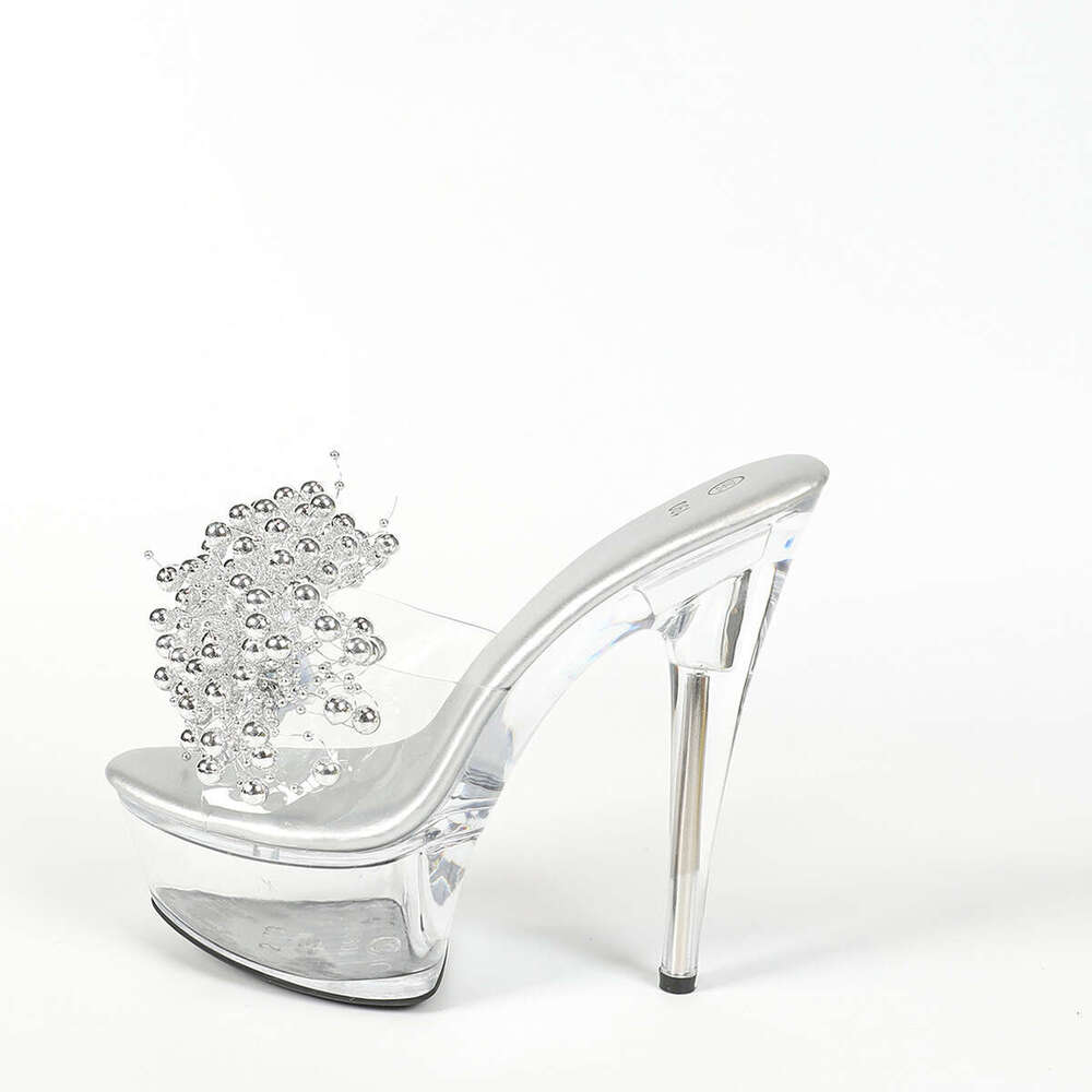 Super High Heels 190-D9 Sexy Fashion Ultra High Heels 15Cm Stiletto Waterproof Platform Slippers Transparent Crystal Wedding Banquet Shoes Platform Hi