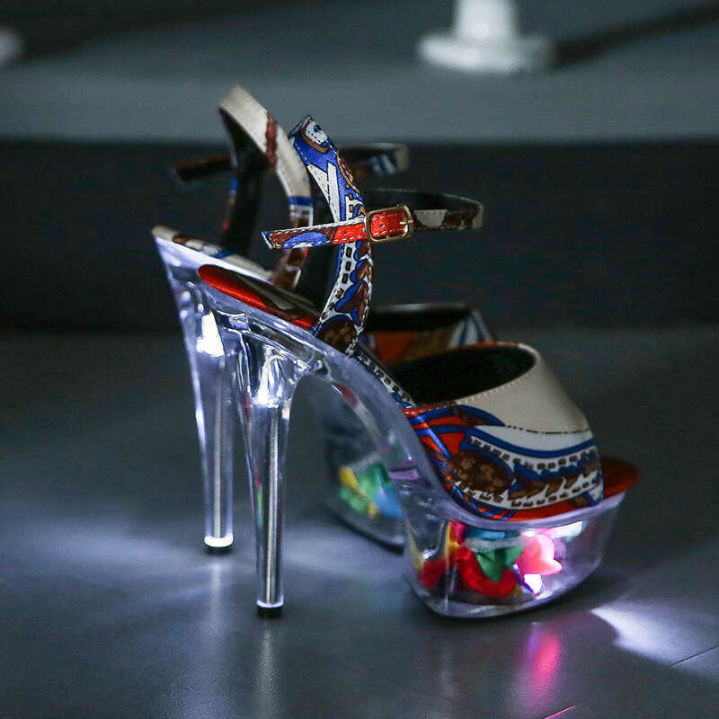 Super High Heels Nightclub Sexy Super High Heels Glowing 13Cm Transparent Waterproof Platform Stiletto Crystal Sandals Women Summer Shoes Platform Hig