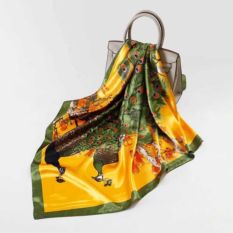 Luxury 2025 Plaid Print Square Silk Scarf for Women Hijab Hair Bands 90cm Neckerchief Female Satin Shawl Ribbon Headband W250602