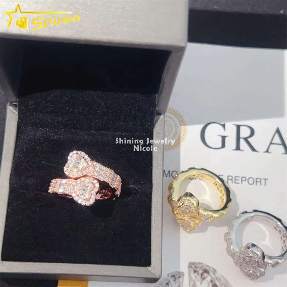 Hot Selling Top Quality Low Price Pass Diamond Tester Heart Cuban Rings 925 Sterling Silver Moissanite Ring