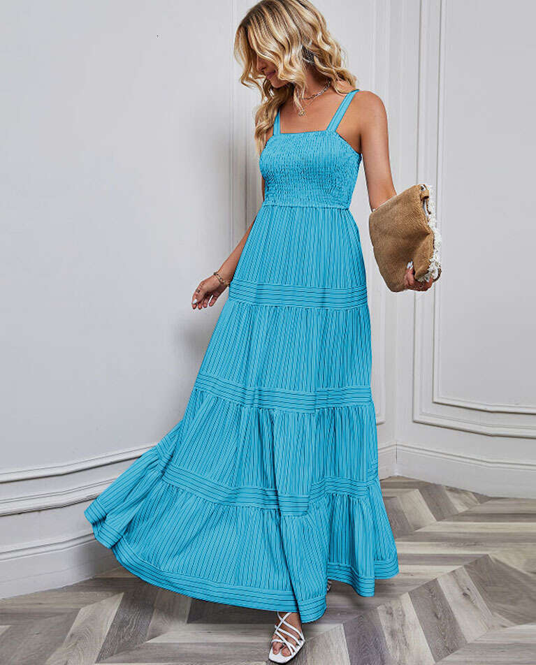 Self-Shot Spring/Summer New Women's Fashion Striped Waist-Cinching Vacation Dress B5