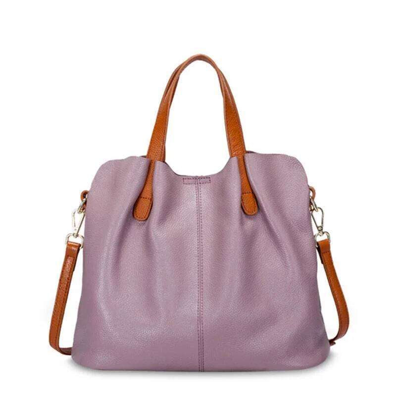 Genuine Leather Women's Bags Fashion Commute Handbags Solid Color Tote Messenger Designer Shoulder Cossbody Bag Female